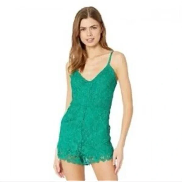 Jack by BB Dakota Anthropologie Lace Romper Sleeveless Green V-Neck Size 4 - Picture 1 of 15
